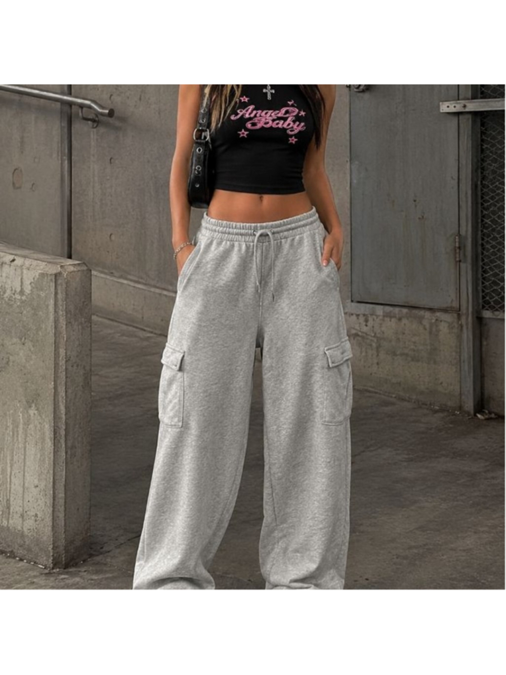 Old Navy High Waisted SoComfy Cargo Wide Leg Sweatpants - M - Heather Gray